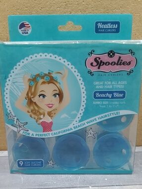 Spoolies Vintage Beachy Blue Silicone Hair Curlers Jumbo Size 1" & Size 9 Count
